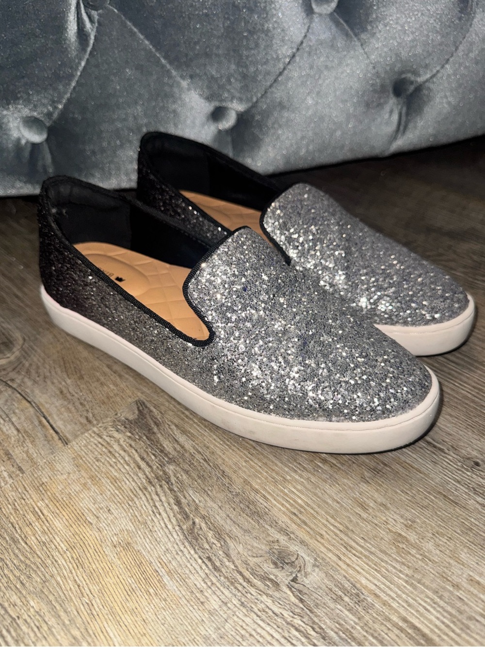 Birdies The Swift Sneakers Silver to Black Crushed Chrome Glitter Ombre Design 6